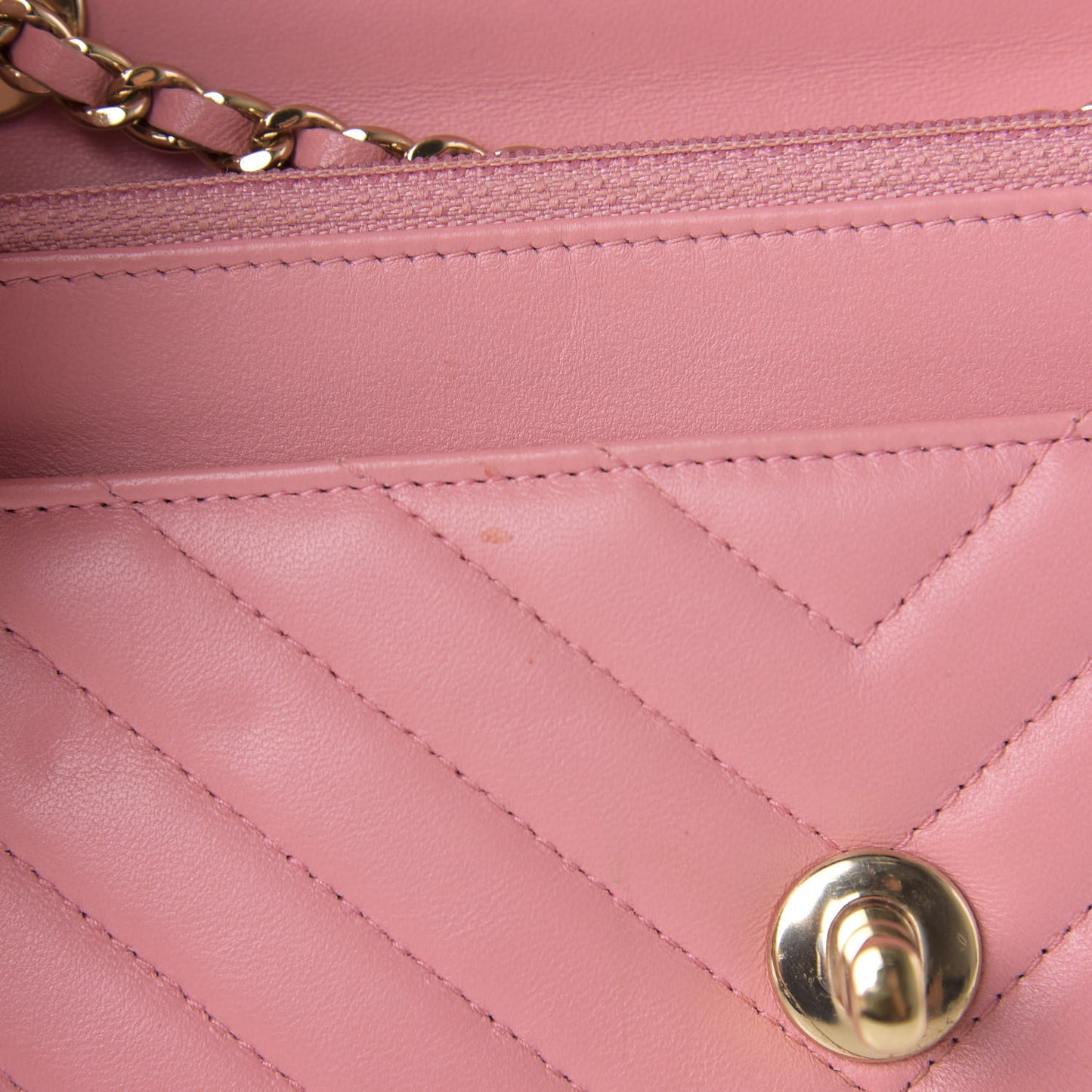 Lambskin Chevron Quilted Trendy CC Wallet On Chain WOC Pink