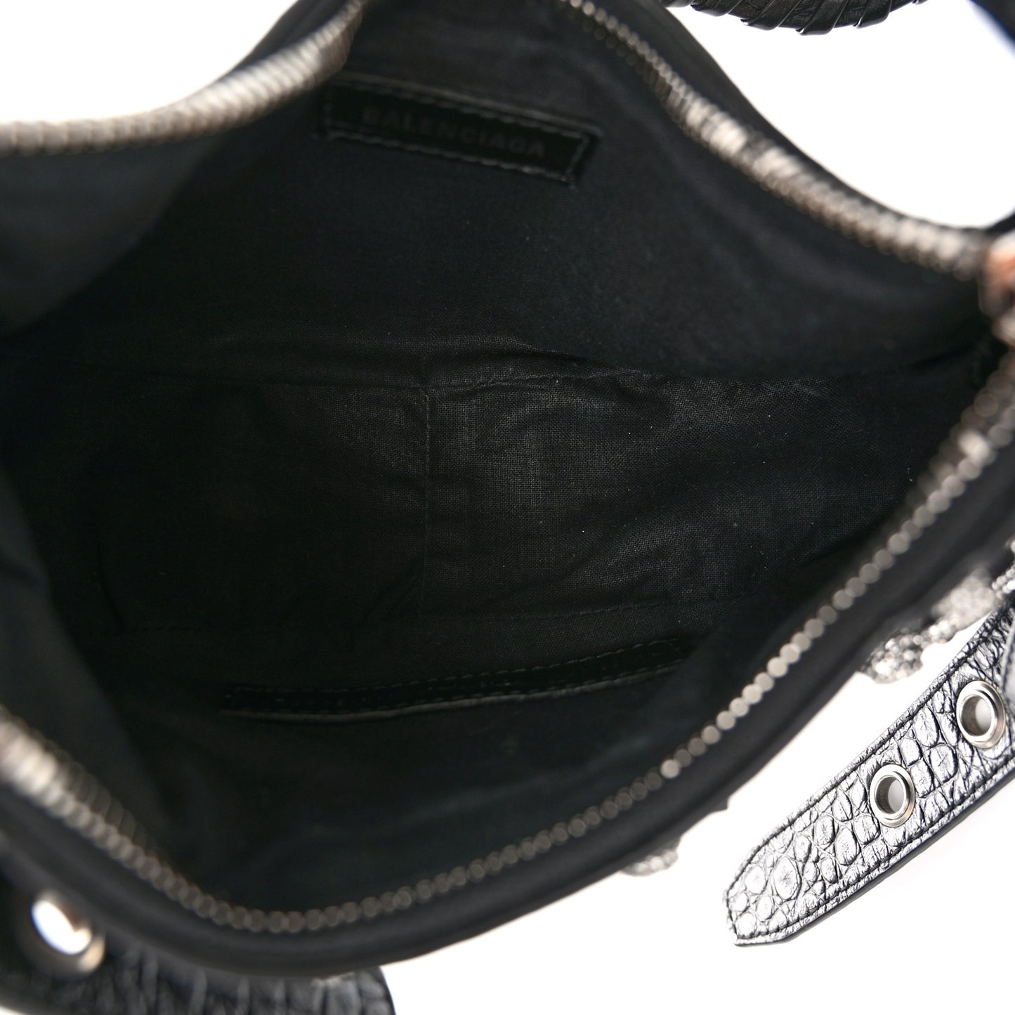 Extra Supple Calfskin Crystal Crocodile Embossed Le Cagole Shoulder Bag XS Black