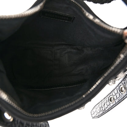 Balenciaga Extra Supple Calfskin Crystal Crocodile Embossed Le Cagole Shoulder Bag XS Black 6 of 11