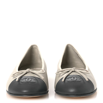 Chanel Lambskin Cap Toe CC Ballerina Flats 37.5 Light Gray Dark Gray 3 of 11