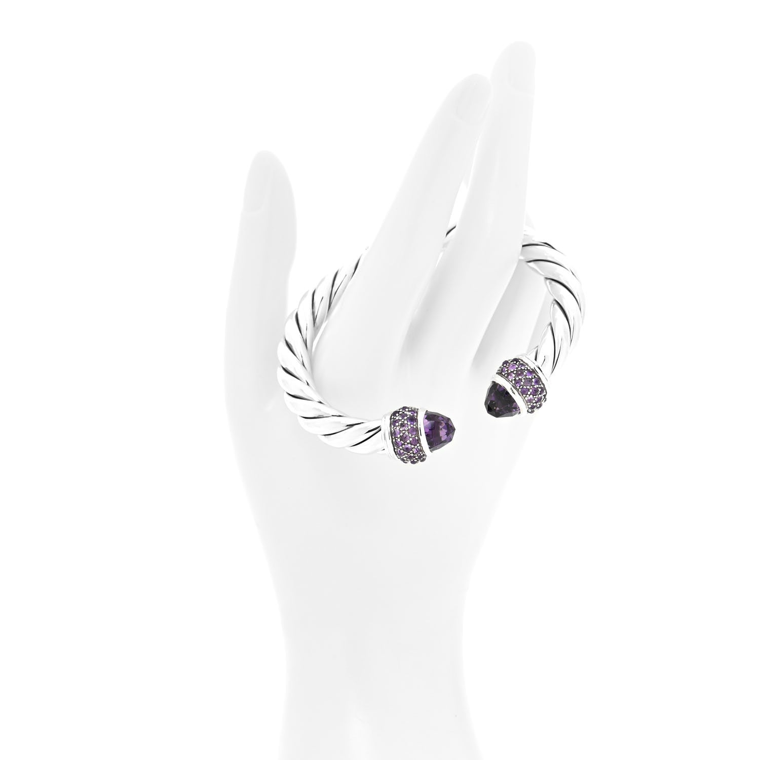 David Yurman Sterling Silver Amethyst Ostera 10mm Cable Hinge Bracelet 2 of 4