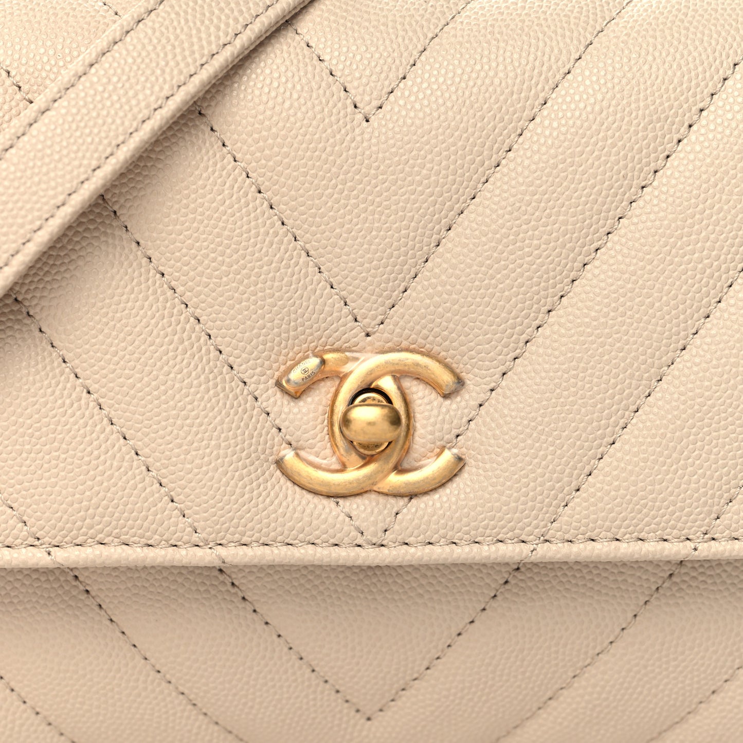 Caviar Lizard Chevron Quilted Mini Coco Handle Flap Ivory
