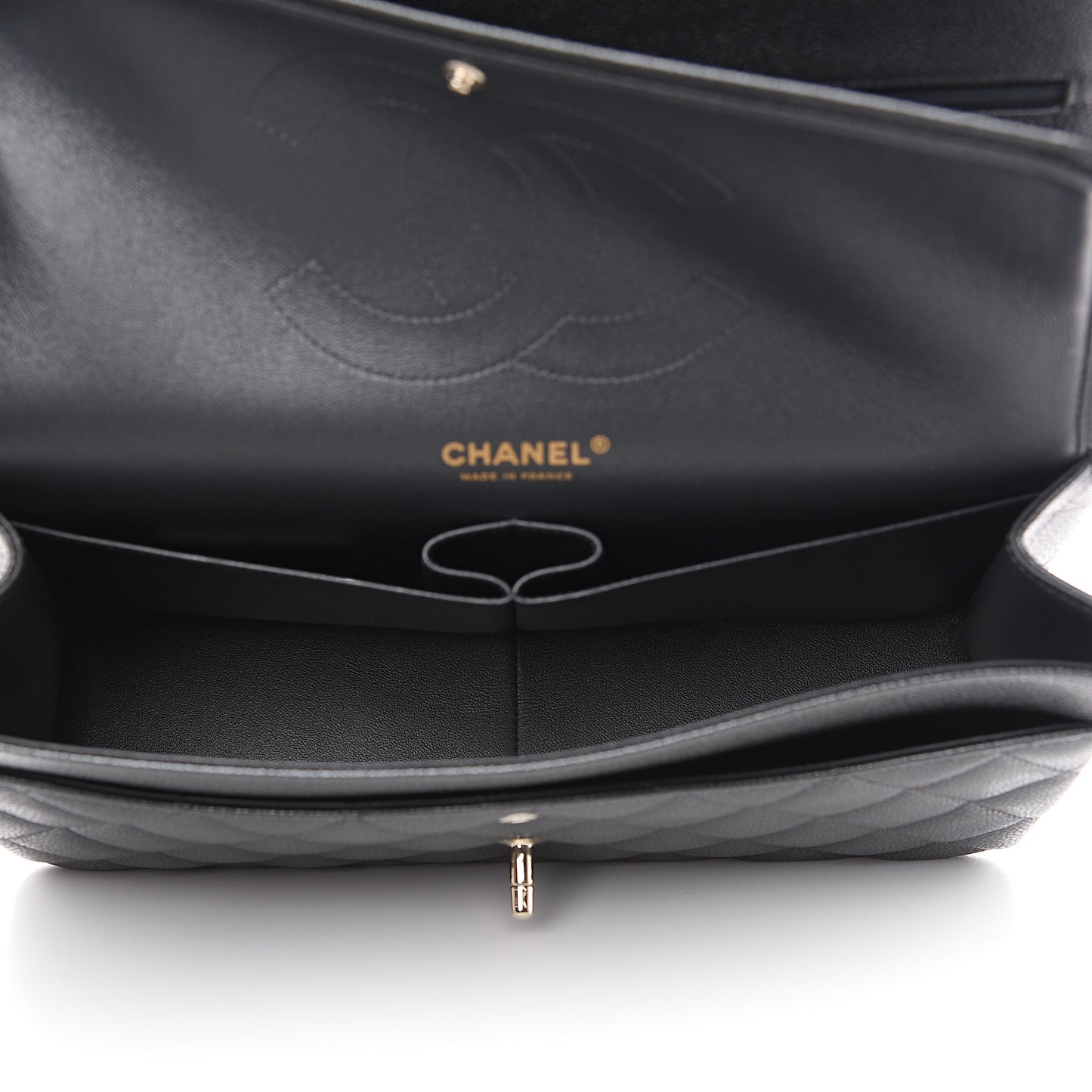 Caviar Quilted Jumbo Double Flap Grey
