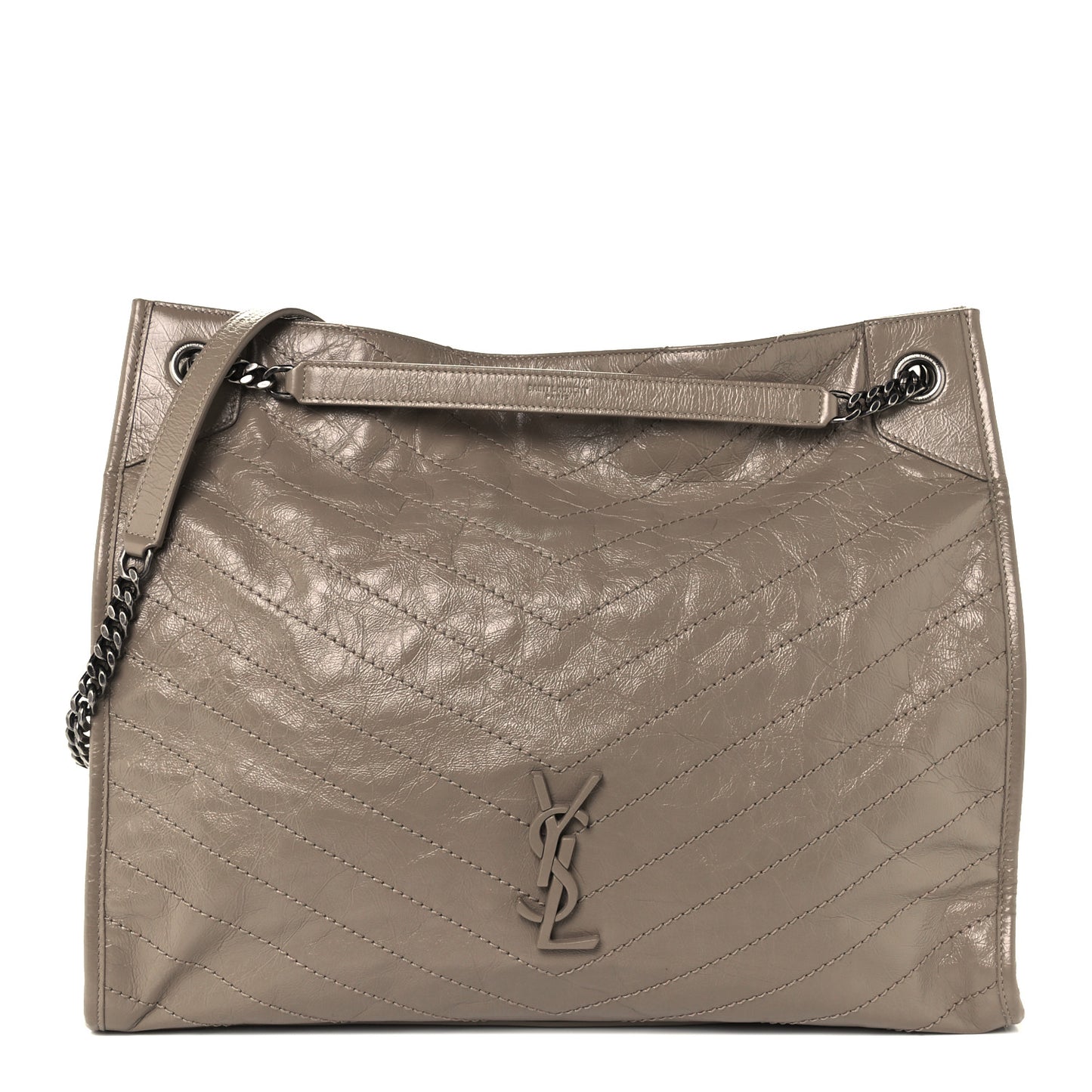 Crinkled Calfskin Matelasse Monogram Large Niki Shopper Tote Dusty Grey