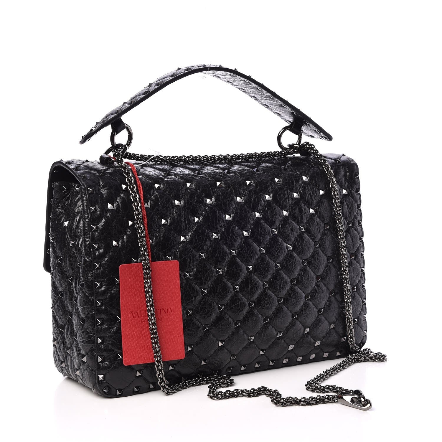 Valentino Garavani Craquele Nappa Large Rockstud Spike Shoulder Bag Black 3 of 7