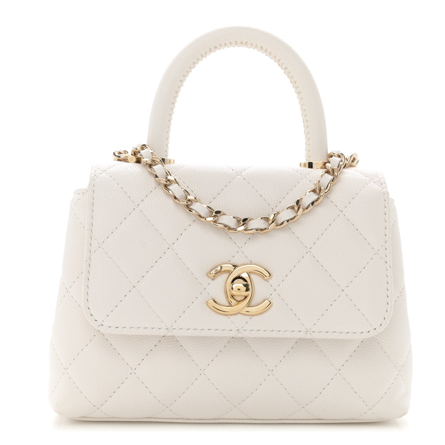 Chanel Caviar Quilted Coco Handle Clutch With Chain White 1 of 10