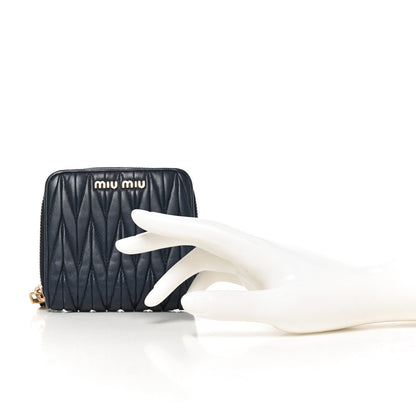 Miu Miu Nappa Matelasse Zip Around Compact Wallet Navy 2 of 6