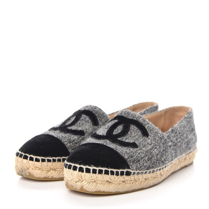 Chanel Tweed Velvet CC Espadrilles 36 Grey Black 3 of 12