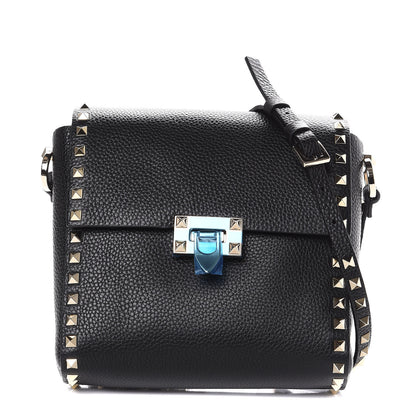 Valentino Garavani Pebbled Calfskin Rockstud Flip Lock Flap Messenger Black 1 of 9