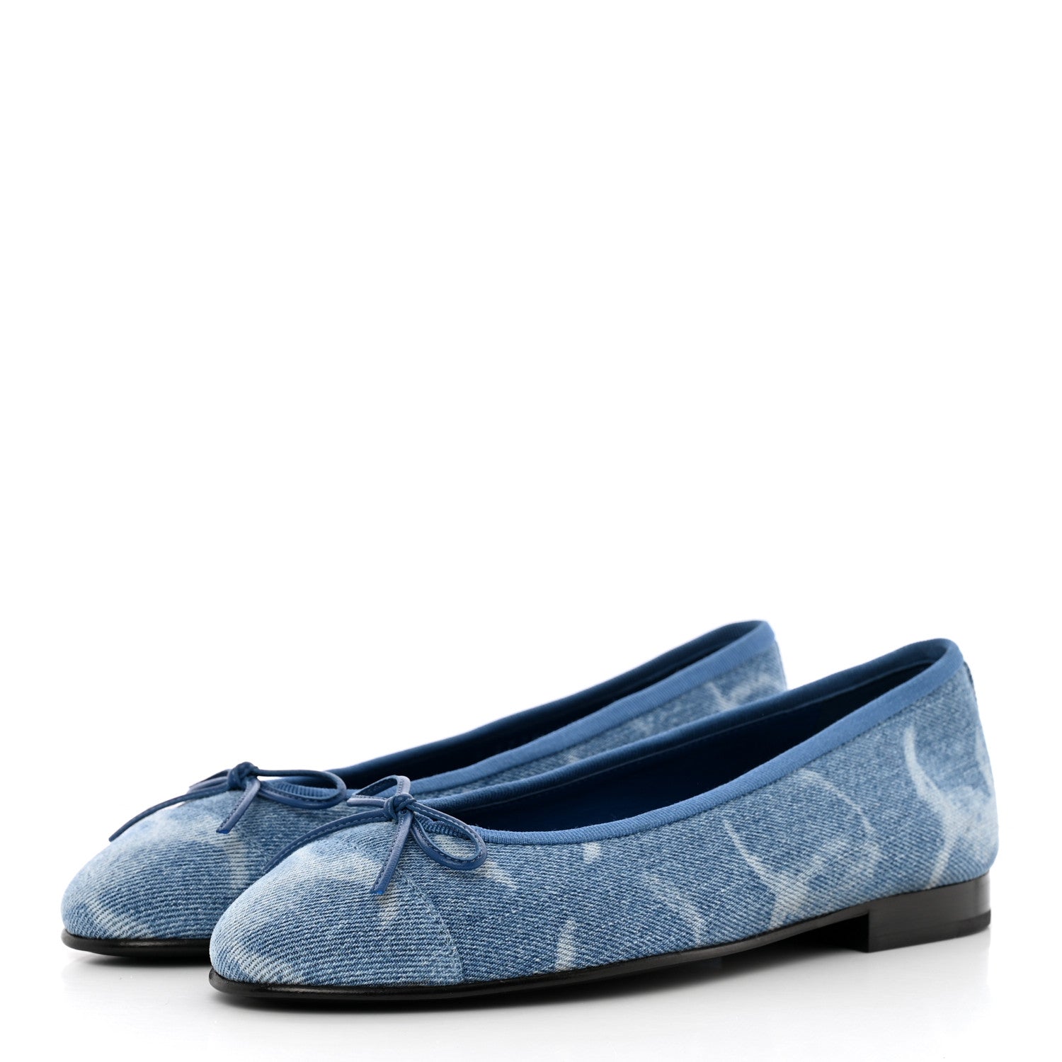 Chanel Denim Printed CC Cap Toe Ballerina Flats 36 Light Blue White 3 of 16