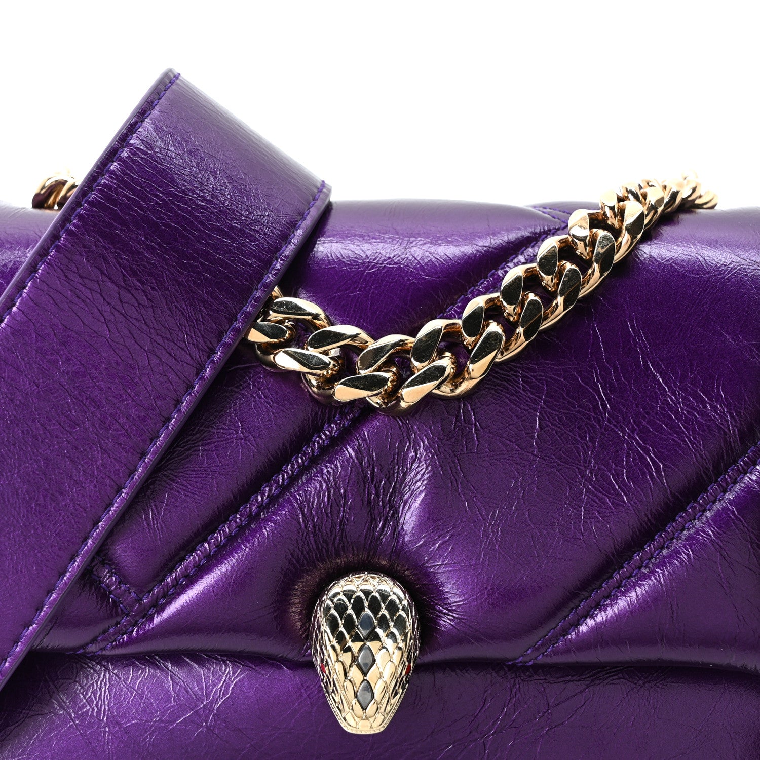 Bulgari Metallic Calfskin Matelasse Mini Serpenti Cabochon Crossbody Bag Purple 8 of 10