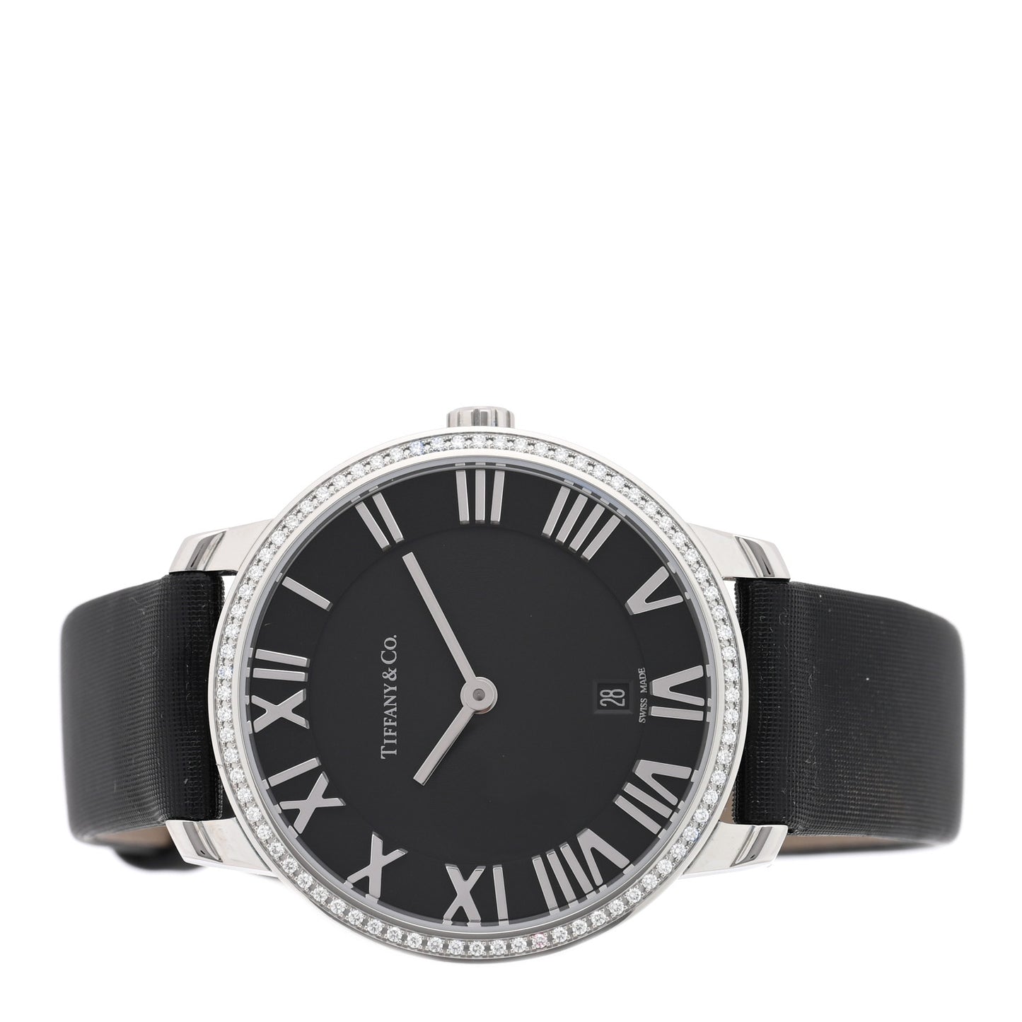 Stainless Steel Satin Diamond Bezel 31mm Atlas 2-Hand Quartz Watch Black