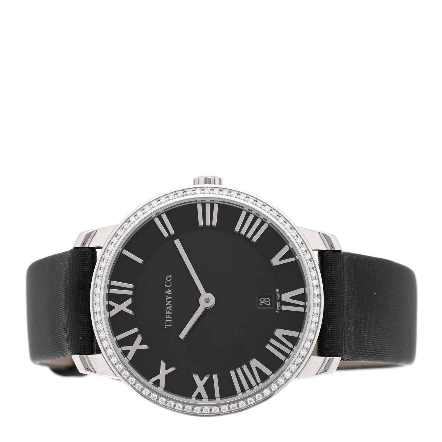 Tiffany Stainless Steel Satin Diamond Bezel 31mm Atlas 2-Hand Quartz Watch Black 2 of 5