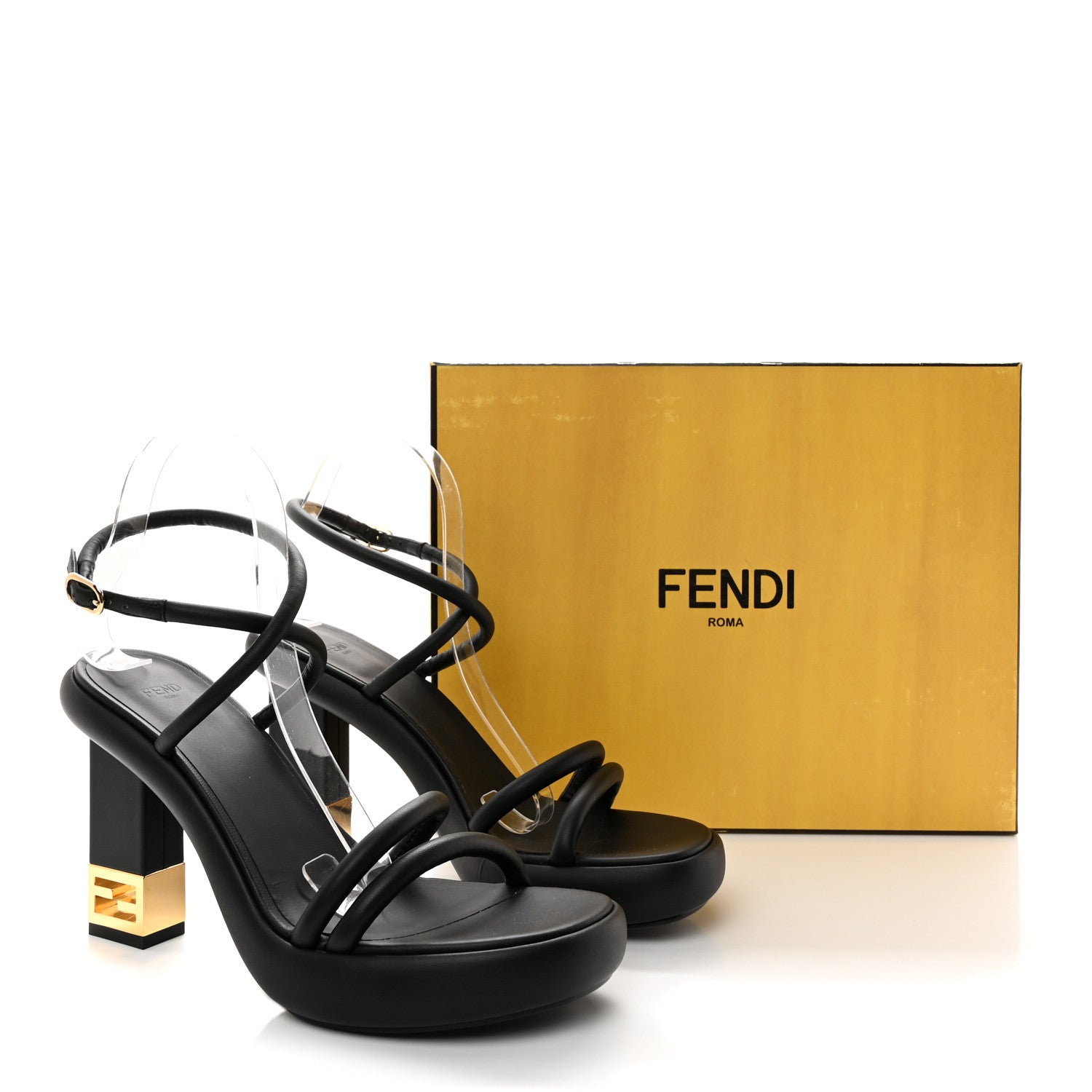 Fendi Nappa Baguette Ankle Strap 30/110mm Platform Sandals 39.5 Black 9 of 9