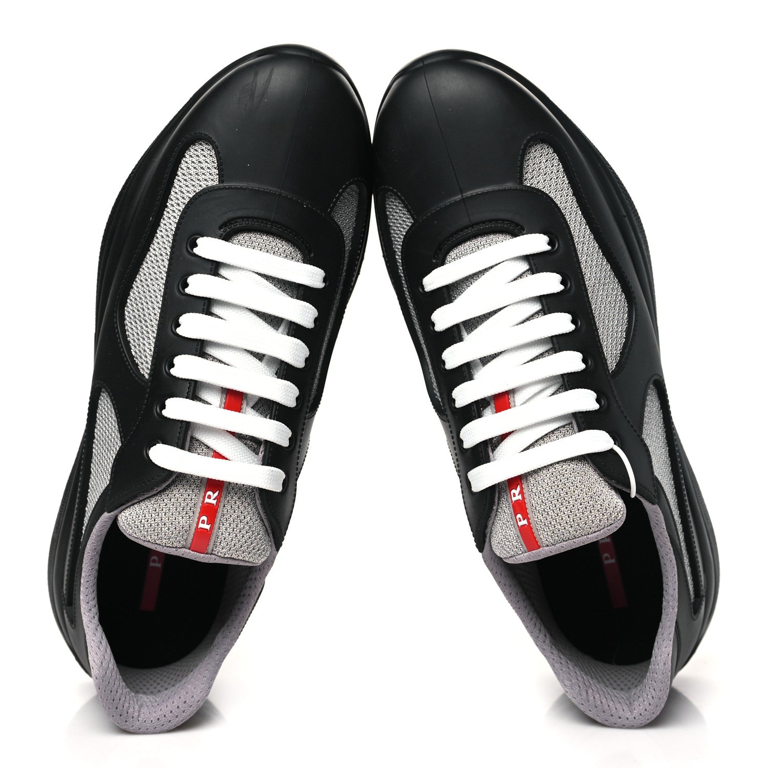 Prada Soft Rubber Mesh Mens America's Cup Sneakers 45 Black Argento 2 of 10