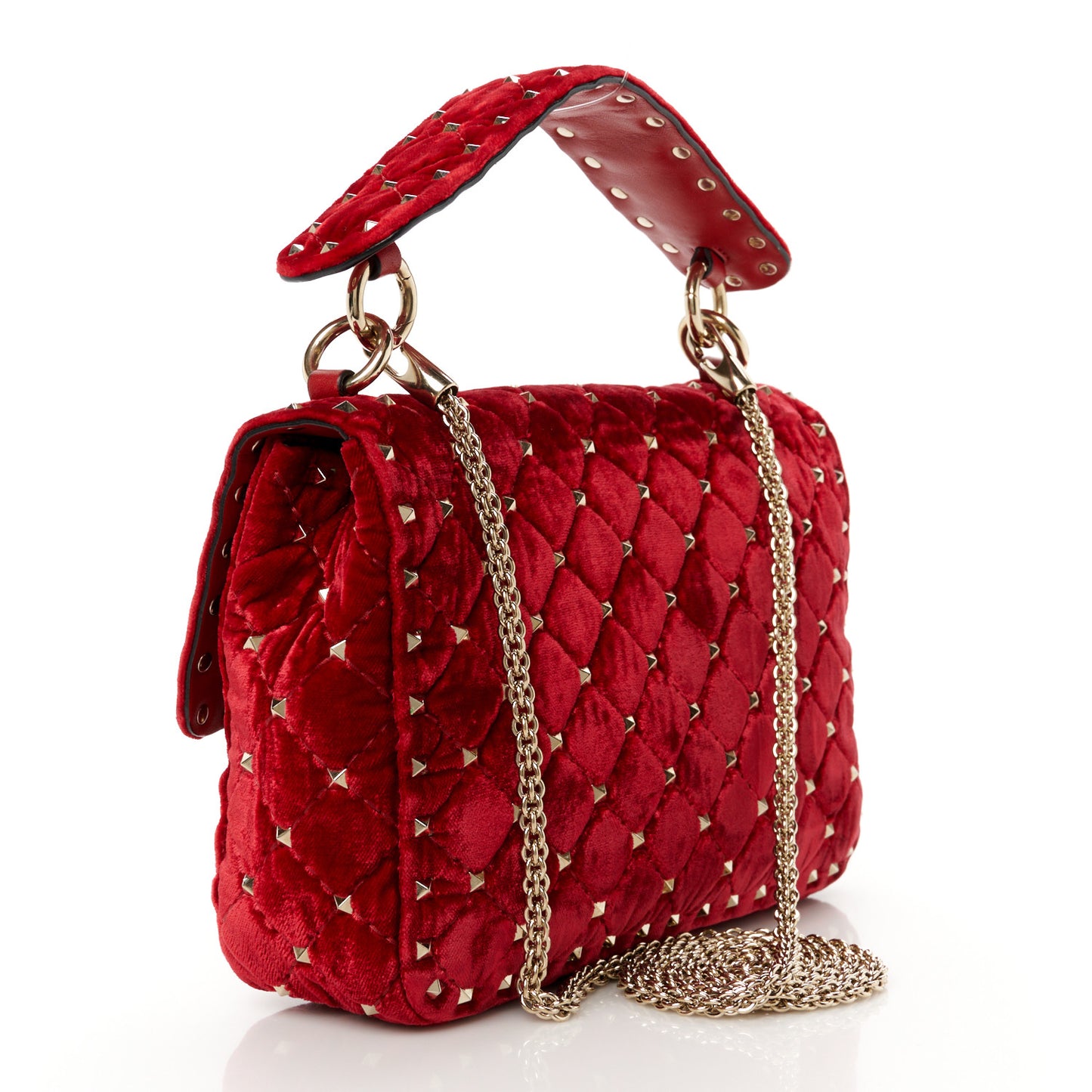 Velvet Medium Rockstud Spike Shoulder Bag Rosso Valentino