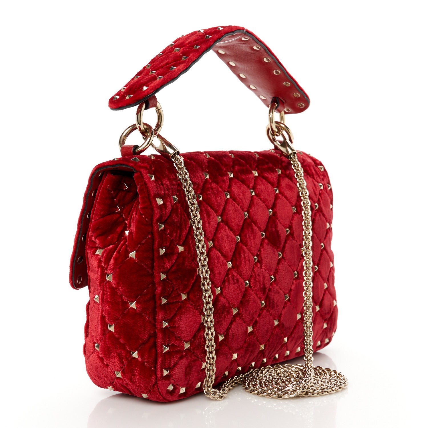 Valentino Garavani Velvet Medium Rockstud Spike Shoulder Bag Rosso Valentino 2 of 10