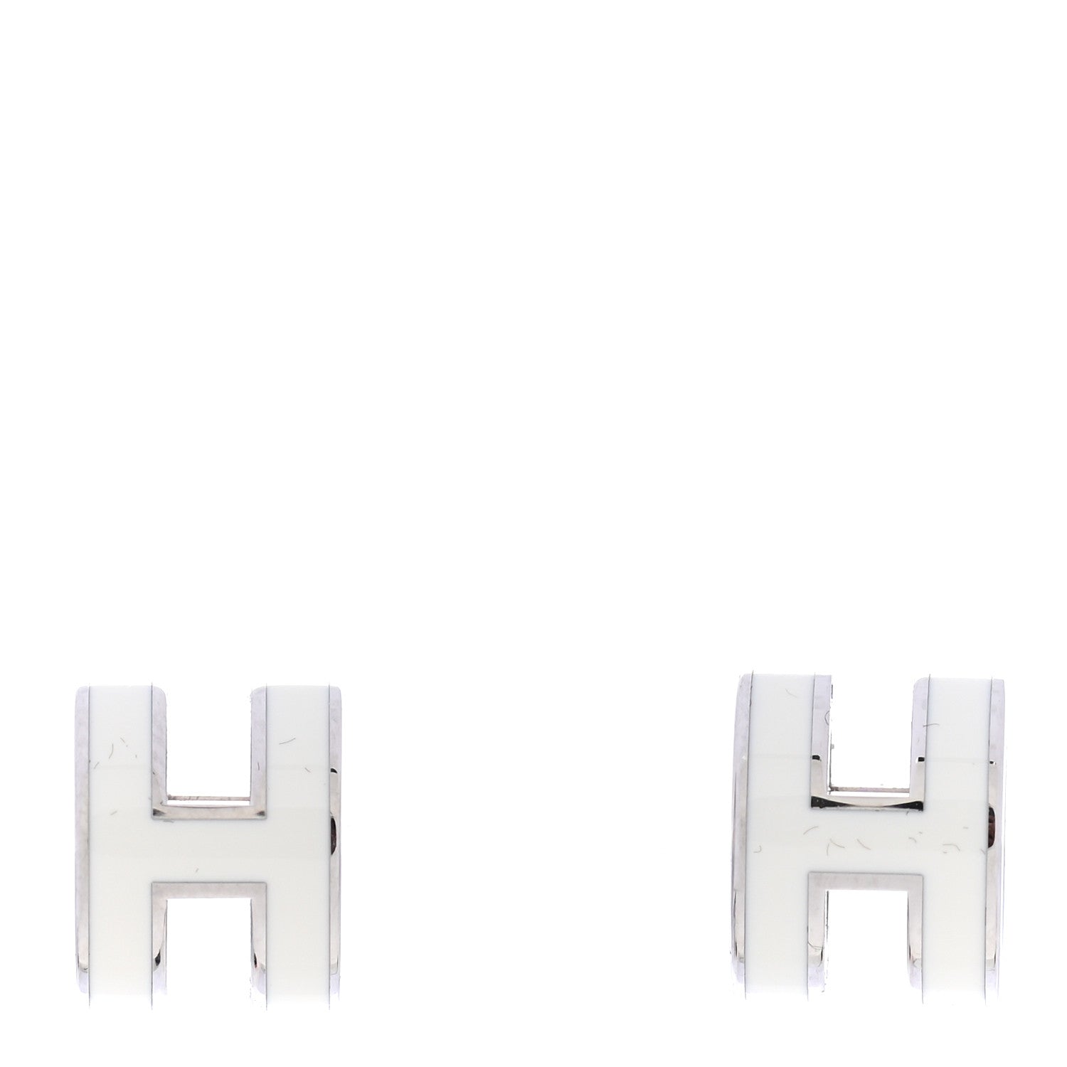 Hermes Palladium Lacquered Mini Pop H Earrings White 1 of 6