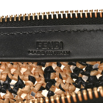 Fendi Raffia FF 1974 Large Flat Pouch Black Natural 6 of 8