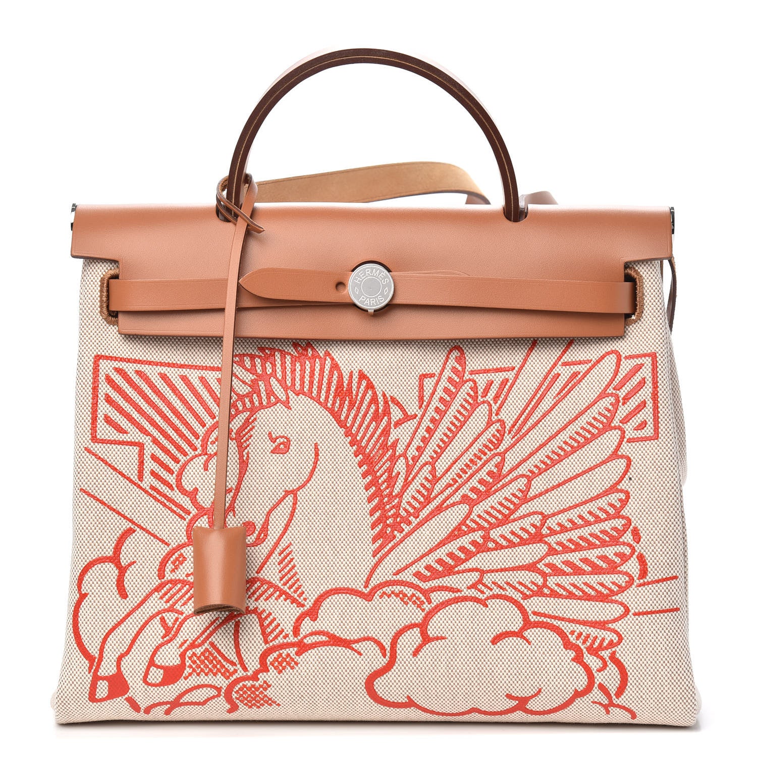 Hermes Vache Hunter Toile Pegase Pop Herbag Zip Retourne 31 PM Capucine Ecru 1 of 13