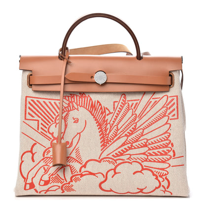 Hermes Vache Hunter Toile Pegase Pop Herbag Zip Retourne 31 PM Capucine Ecru 1 of 13