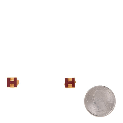 Hermes Gold Lacquered Cage d'H Earrings Rouge H 2 of 4