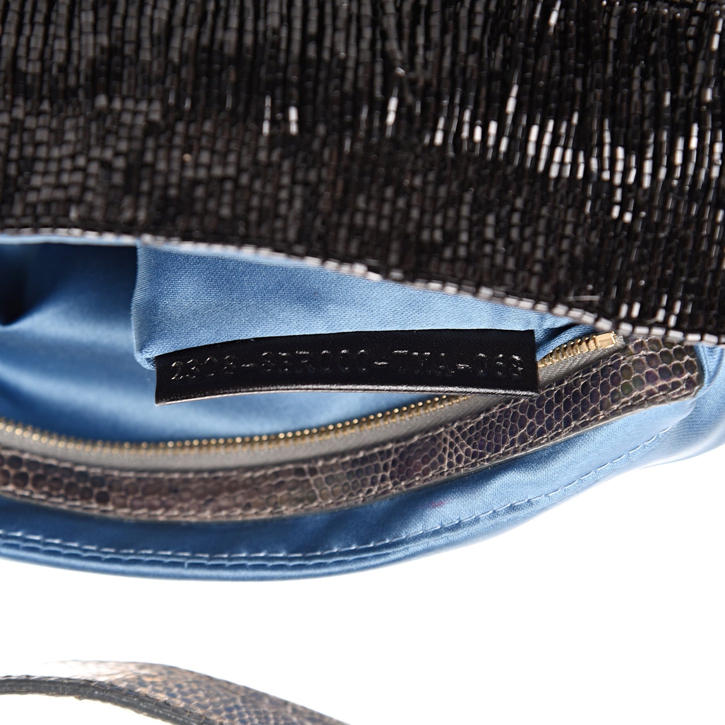 Lizard Beaded Fringe Baguette Black