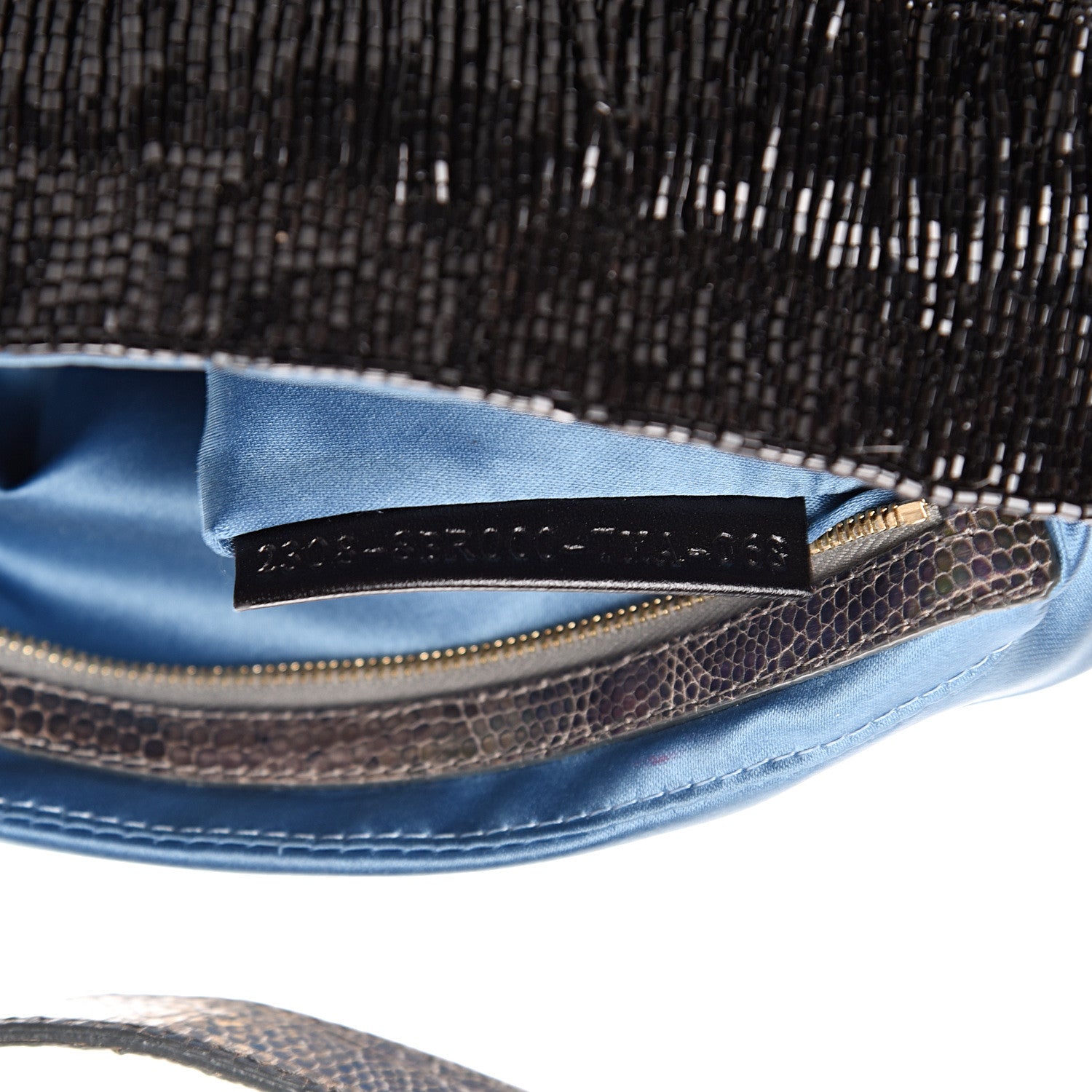Fendi Lizard Beaded Fringe Baguette Black 6 of 13