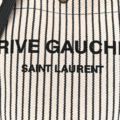 Saint Laurent Linen Calfskin Striped Rive Gauche Bucket Bag Grey Cream Black 8 of 10