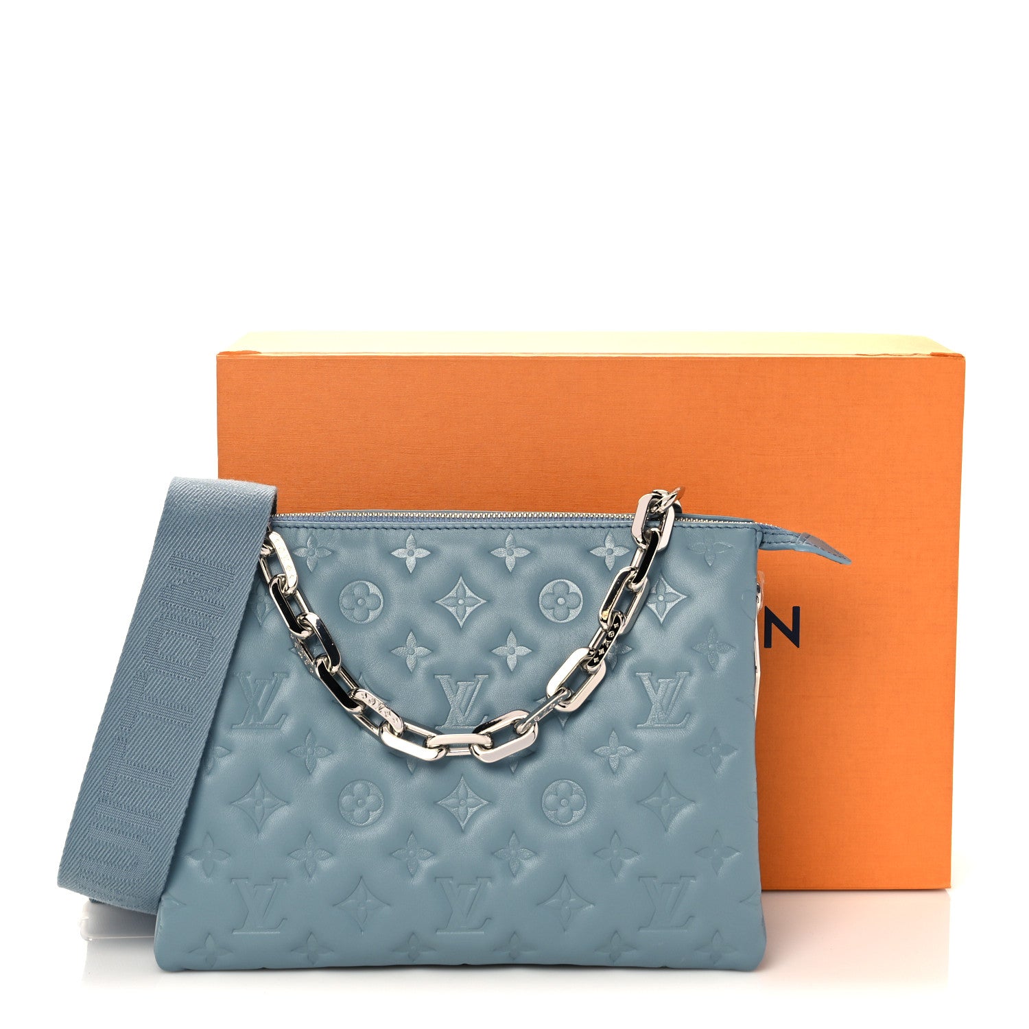 Louis Vuitton Lambskin Embossed Monogram Coussin PM Blue Glacier 9 of 9
