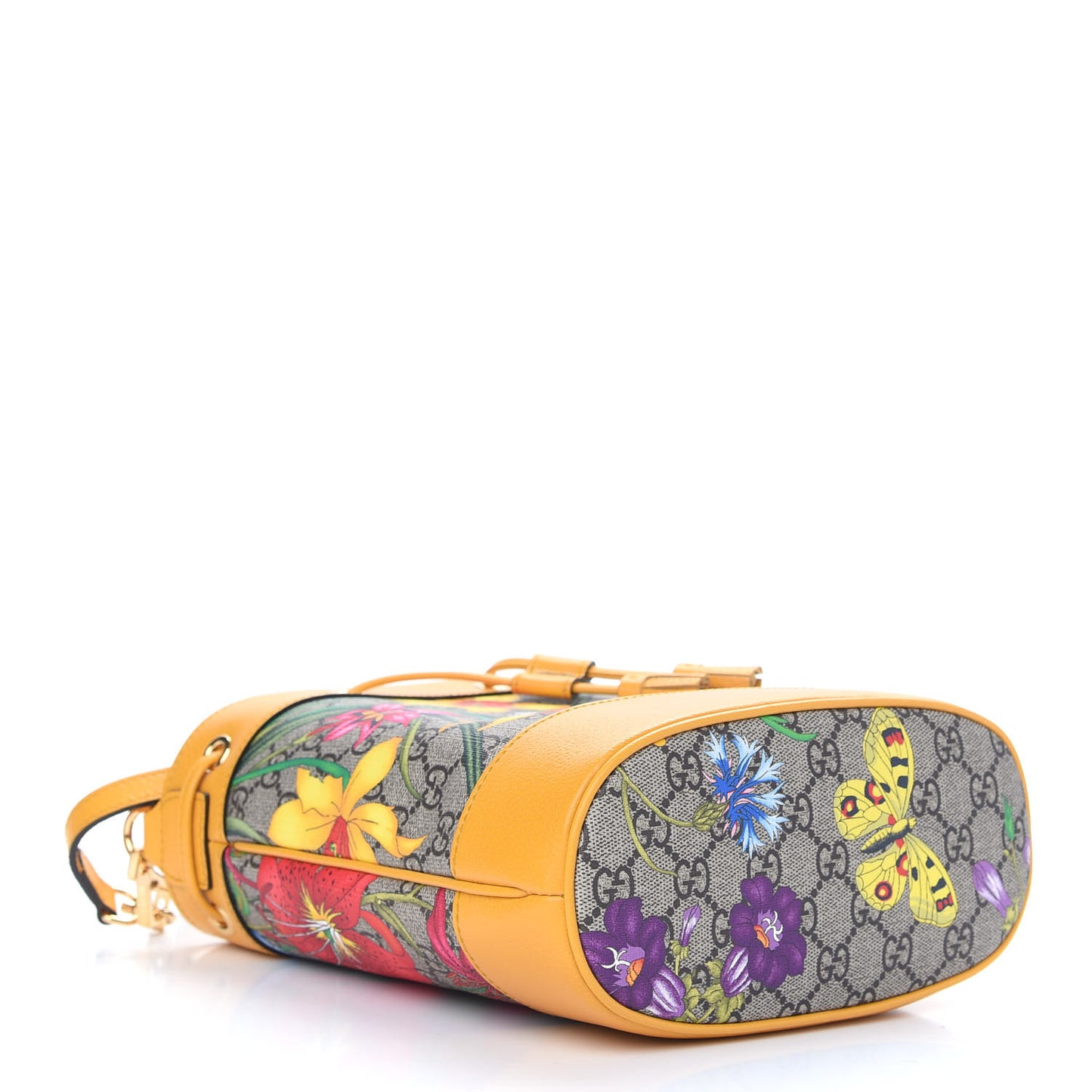 GG Supreme Monogram Flora Small Ophidia Bucket Bag Beige Multicolor Crop