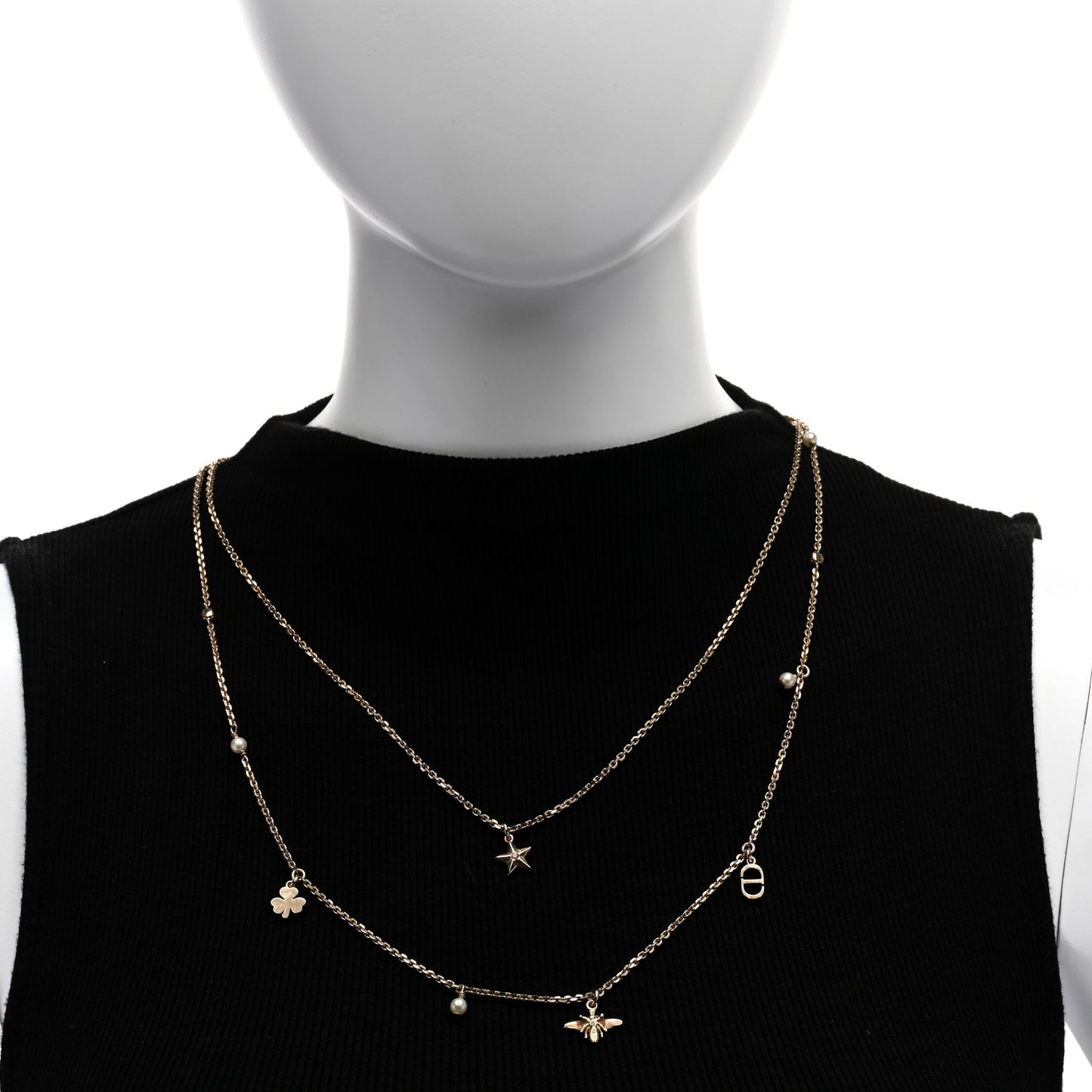 Metal Crystal Double Necklace Gold