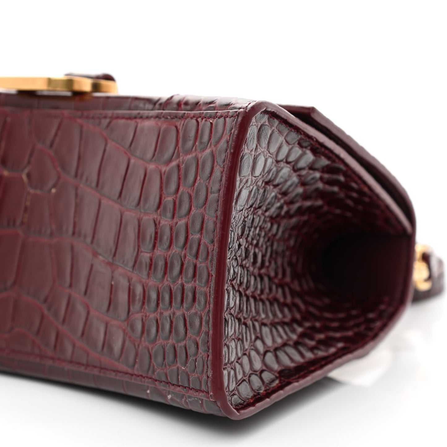 Shiny Calfskin Crocodile Embossed Small Hourglass Top Handle Bag Dark Red