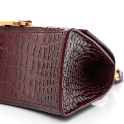 Balenciaga Shiny Calfskin Crocodile Embossed Small Hourglass Top Handle Bag Dark Red 9 of 10