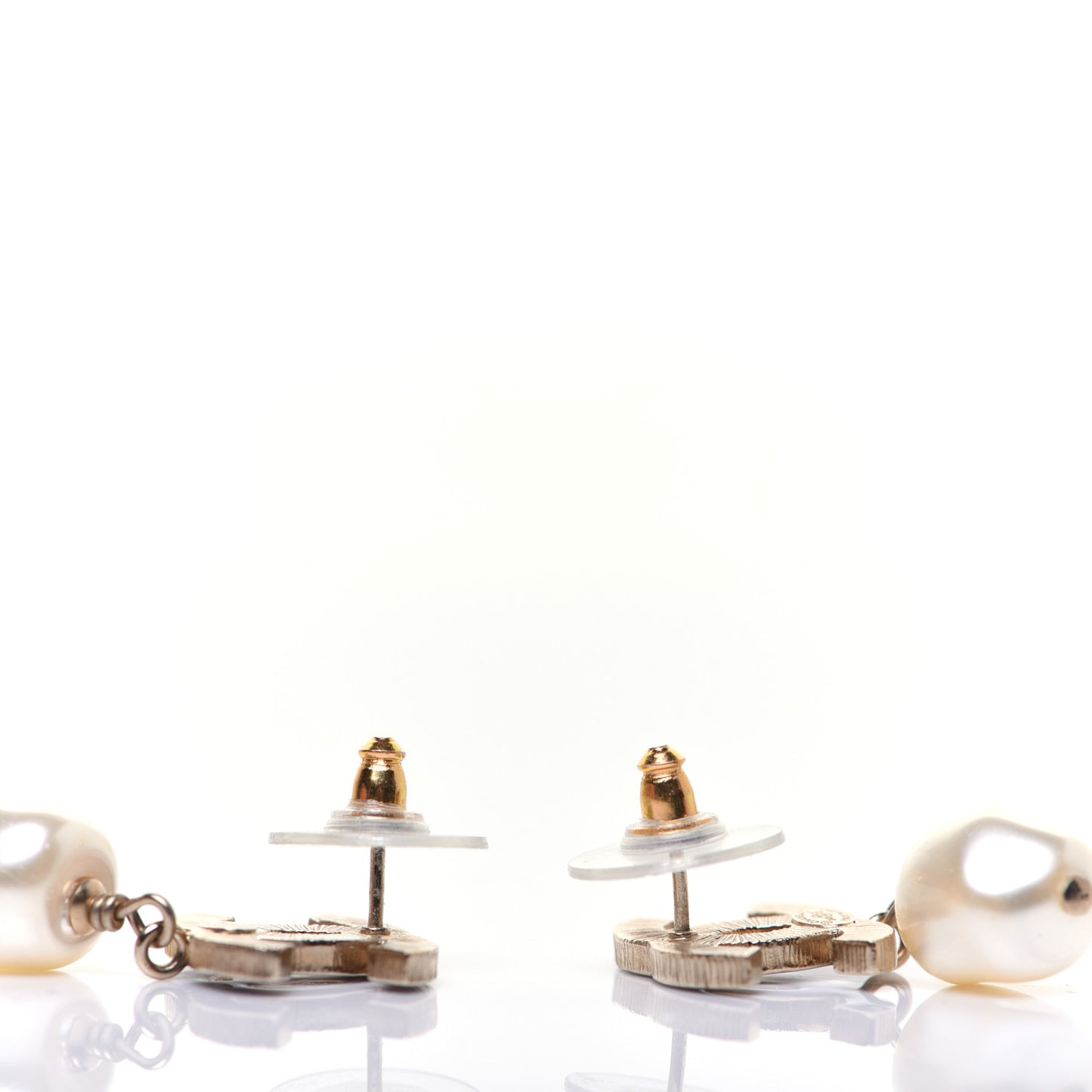 Pearl Enamel CC Drop Earrings Black Gold