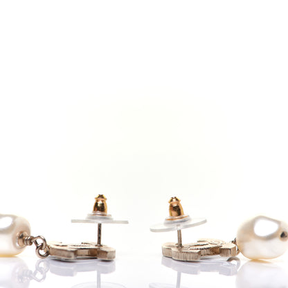 Chanel Pearl Enamel CC Drop Earrings Black Gold 6 of 8
