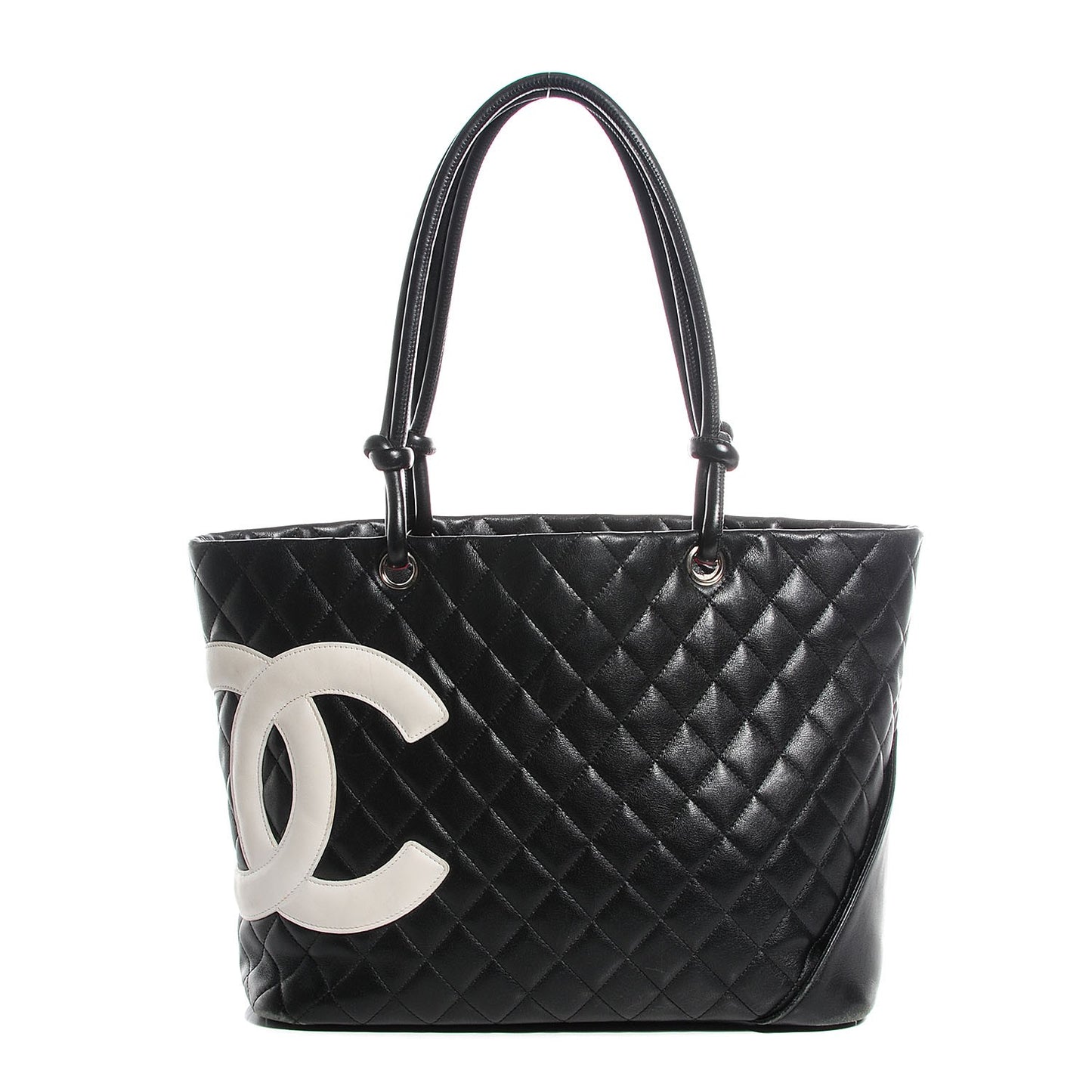 Calfskin Quilted Large Cambon Tote Black White