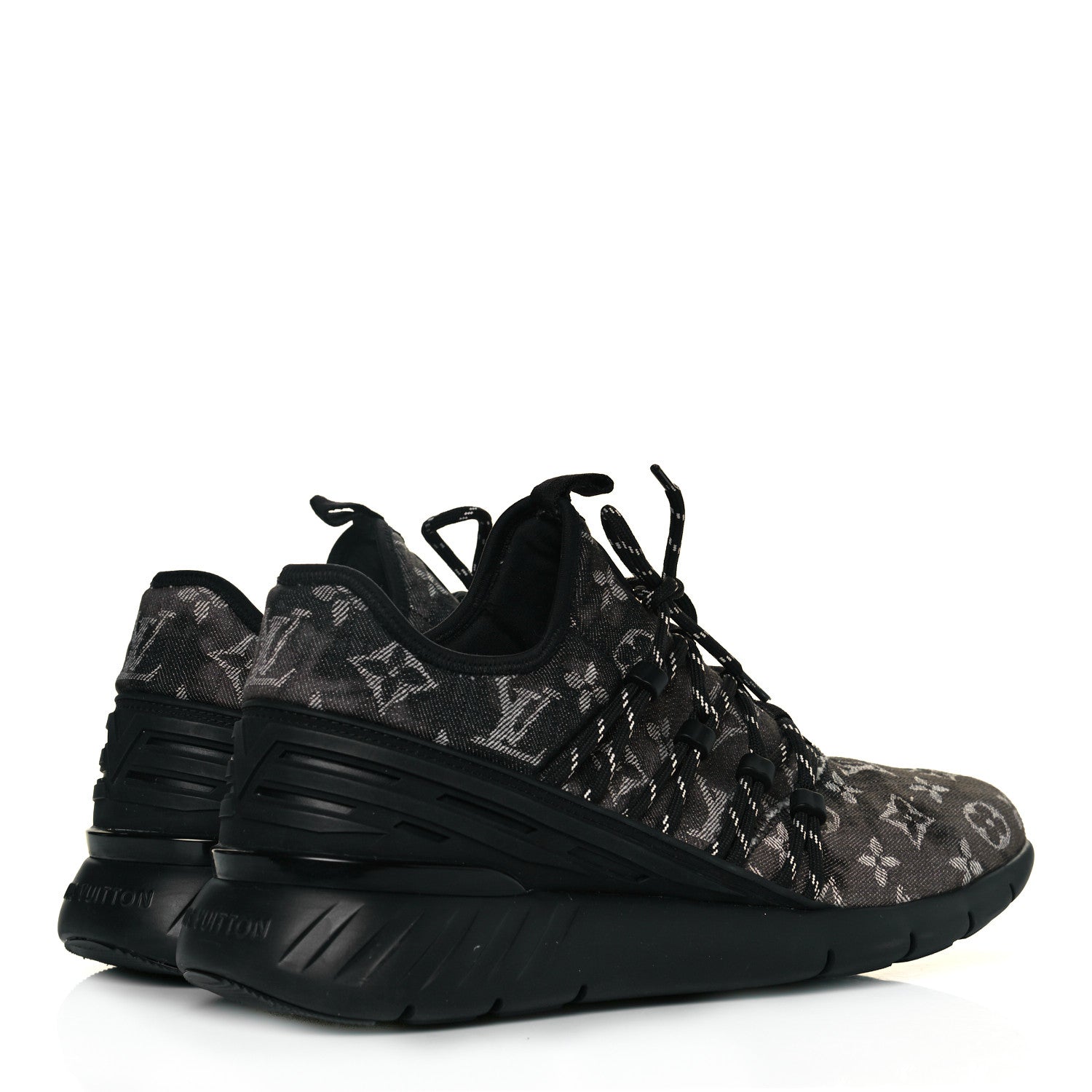 Louis Vuitton Denim Rubber Monogram Tie Dye Mens Fastlane Low Sneakers 8.5 Black 4 of 6
