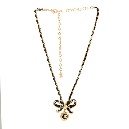 Chanel Metal Lambskin Chain CC Bow Necklace Black Gold 2 of 3