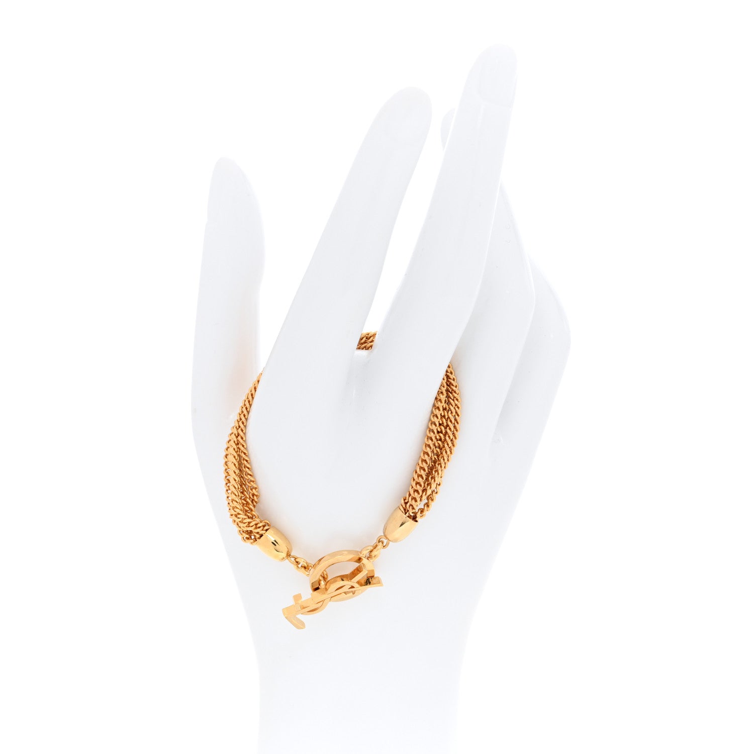 Saint Laurent Brass Monogram Multi Chain Charm Bracelet 2 of 4