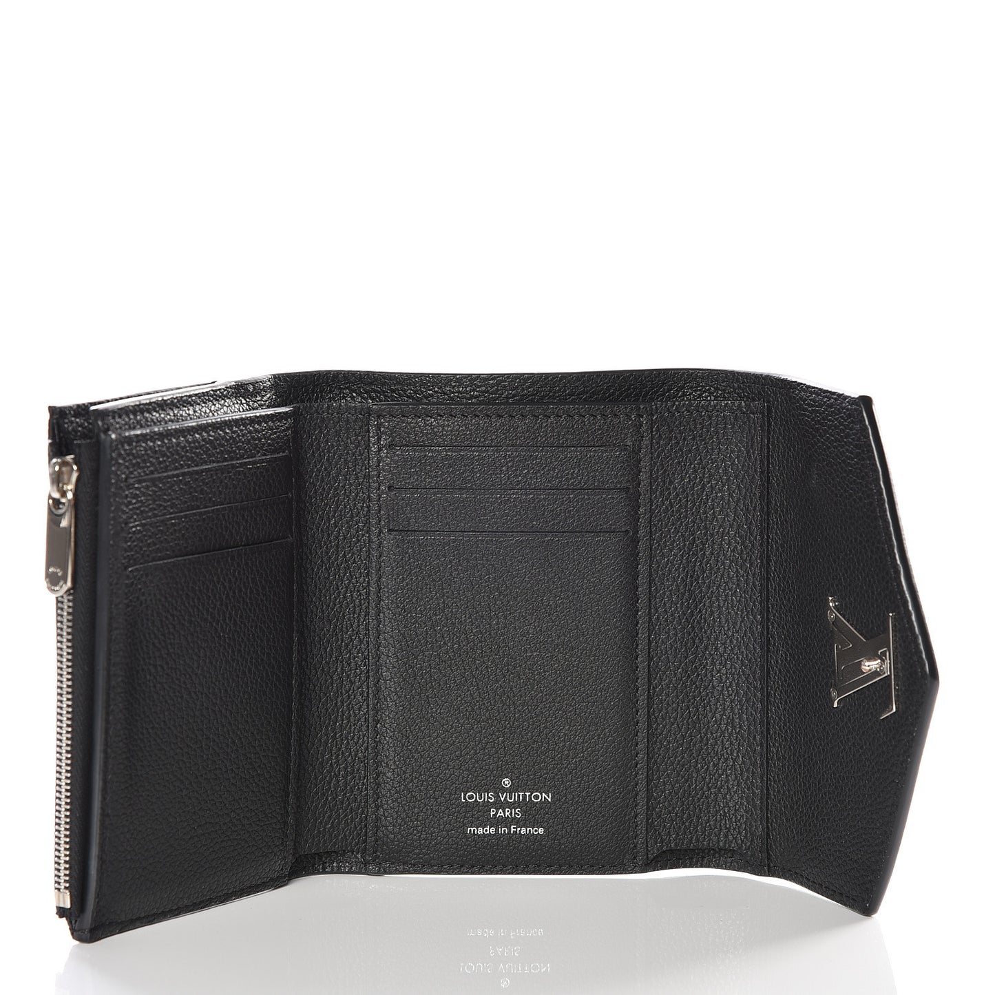Soft Calfskin My Lockme Compact Wallet Black