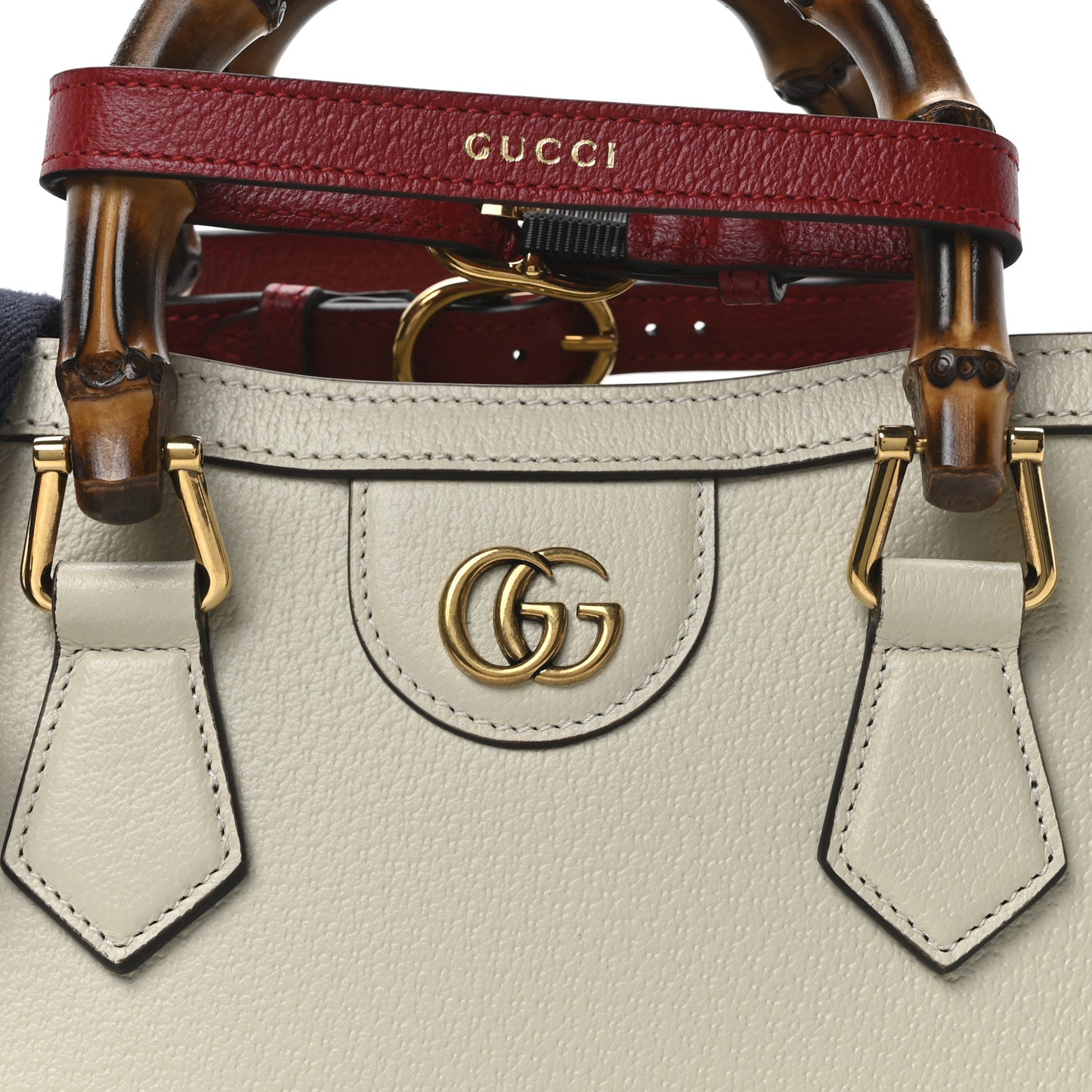 Textured Calfskin Web Mini Diana Tote Bag Mystic White