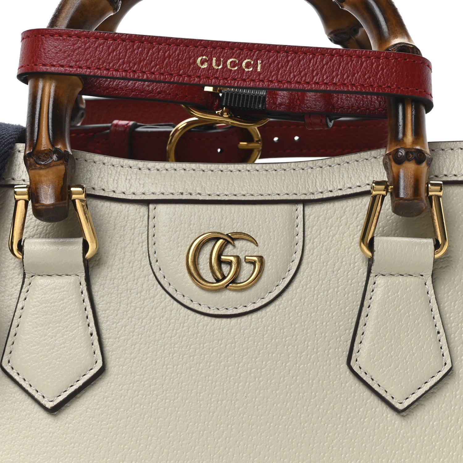 Gucci Textured Calfskin Web Mini Diana Tote Bag Mystic White 7 of 9