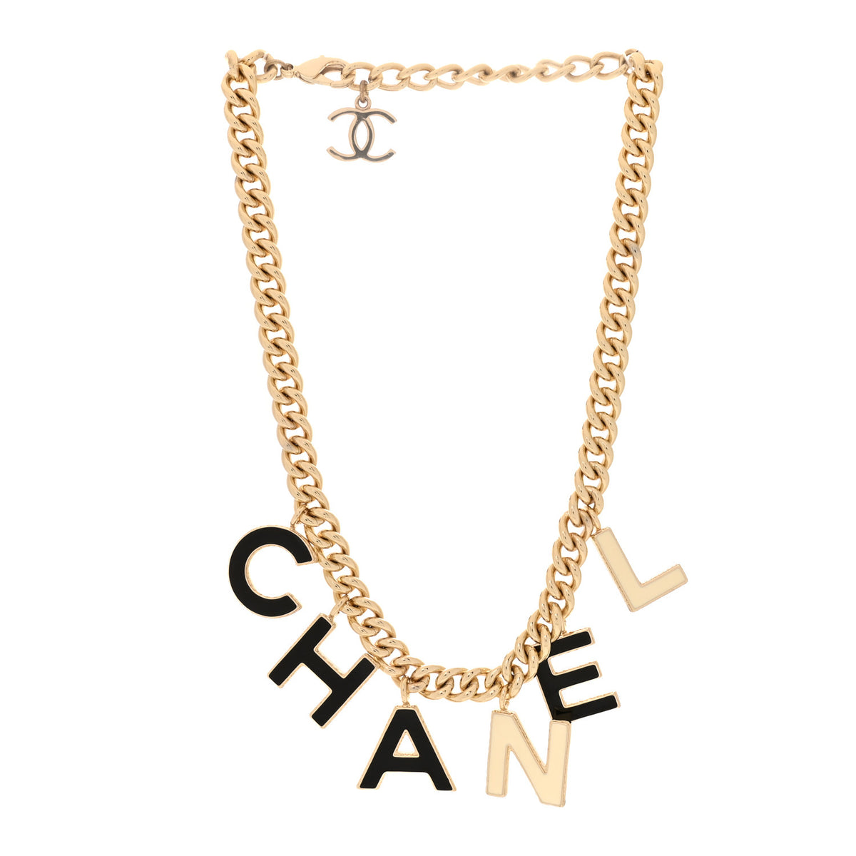 Chanel Metal Enamel Logo Choker Necklace Gold Black White 3 of 5