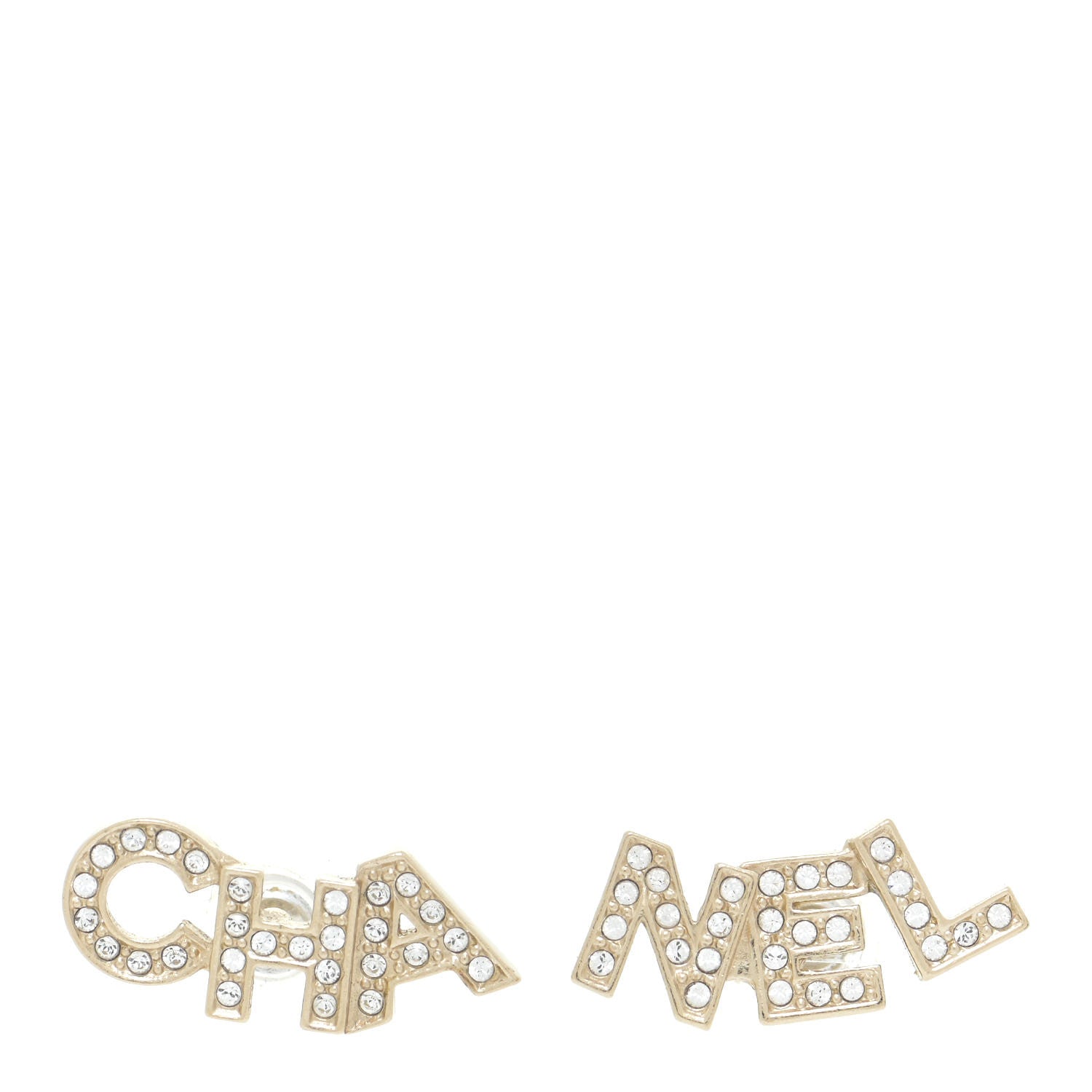 Chanel Crystal Pearl Signature Stud Earrings Gold 1 of 5