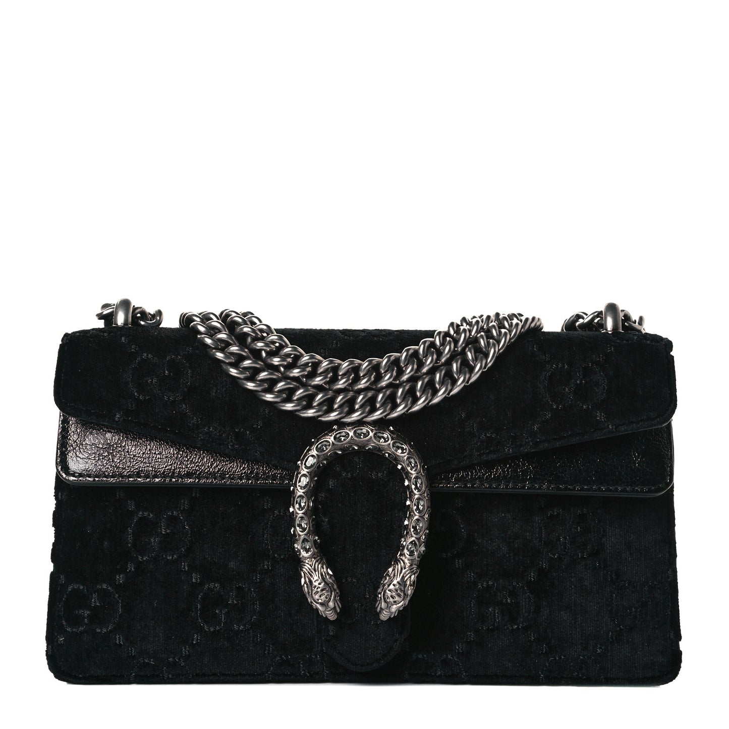 Velvet Skipper Crystal GG Monogram Small Dionysus Shoulder Bag Black Black Diamond