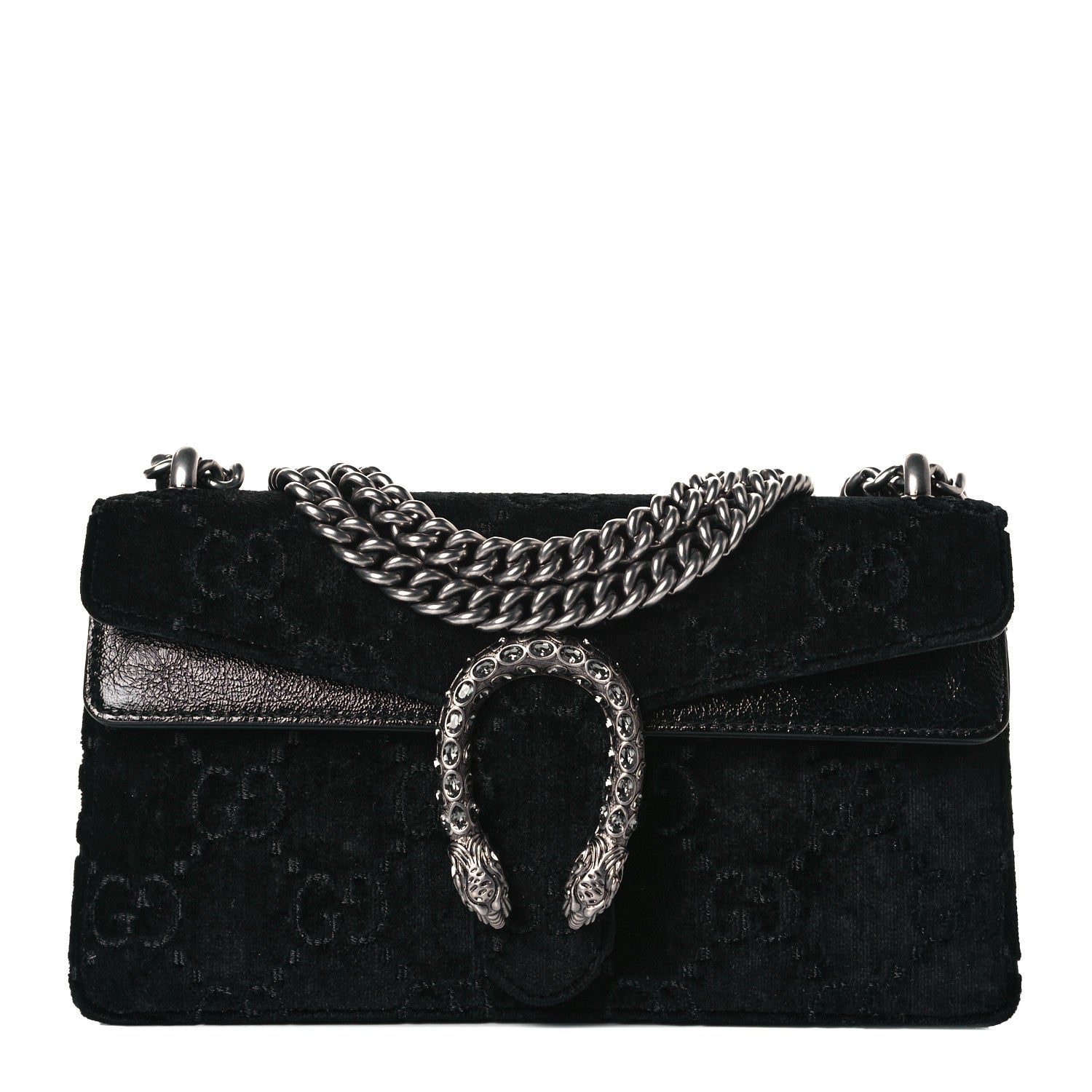 Gucci Velvet Skipper Crystal GG Monogram Small Dionysus Shoulder Bag Black Black Diamond 1 of 8