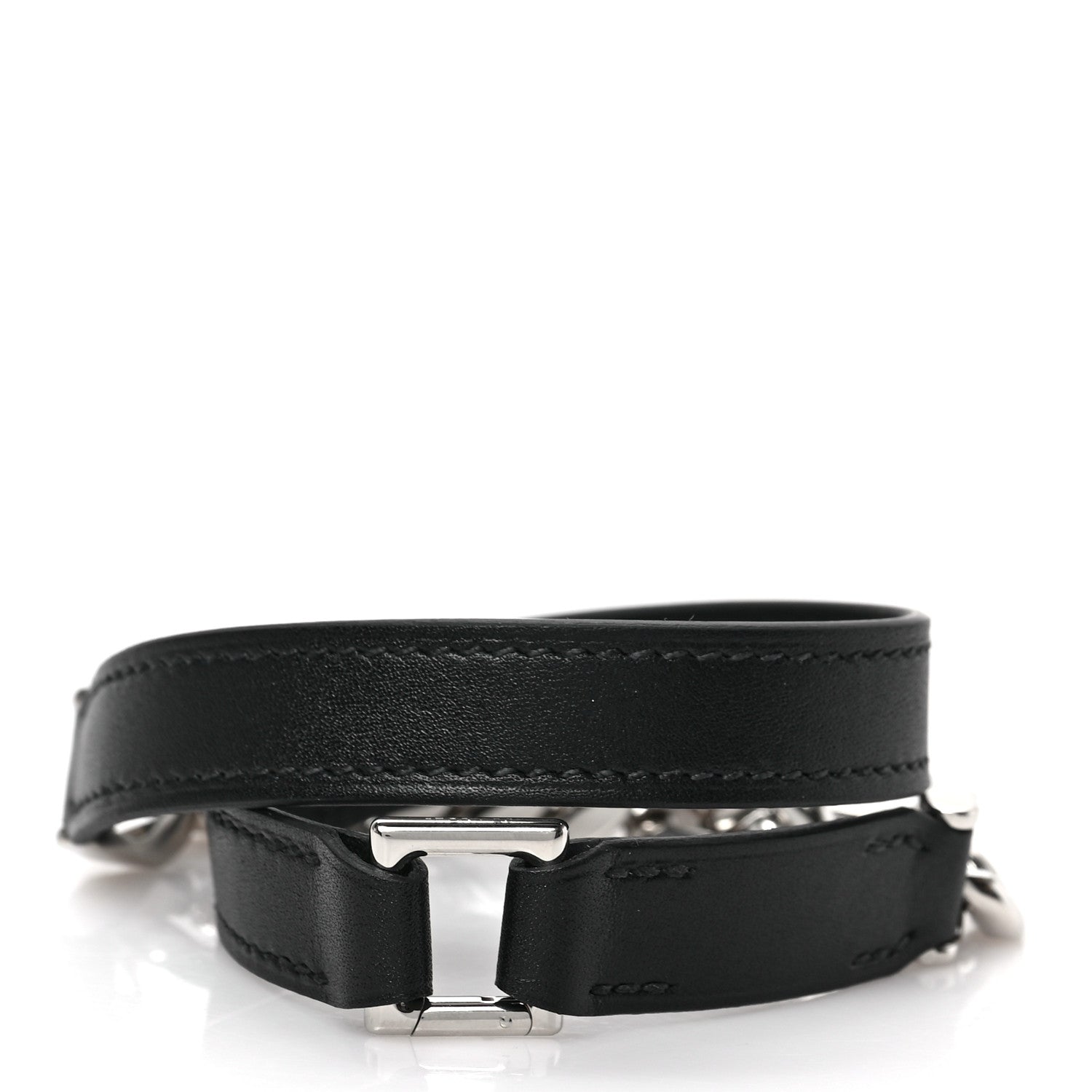 Hermes Tadelakt Palladium Mens Camden Double Tour Chain Bracelet Black 3 of 5