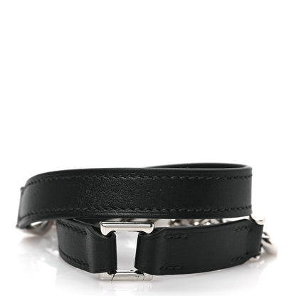 Hermes Tadelakt Palladium Mens Camden Double Tour Chain Bracelet Black 3 of 5