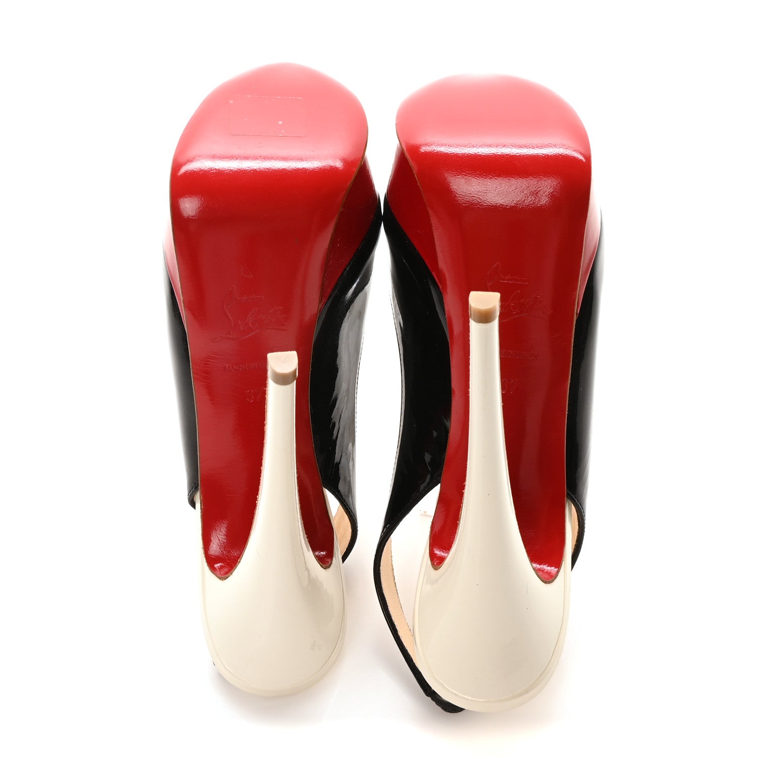Christian Louboutin Patent Lady Peep Sling 150 Pumps 37 Black White 6 of 8
